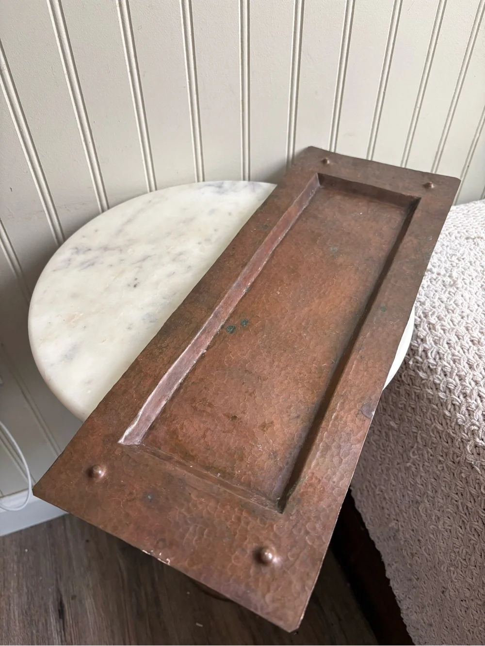 Vintage Hammered Copper Low Profile Rectanglular Decorative Tray Collectible VTG